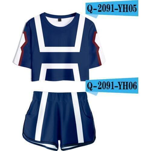 3D My Hero Academia cosplay costume Sexy Two Piece Sets Soft Crop Tops and Elastic Shorts Sexy Style Fashion