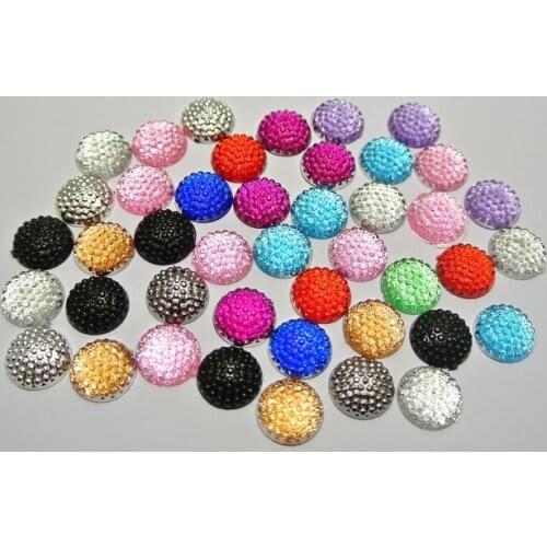 100 Flatback Resin Dotted Round Rhinestone Cabochon Gems 12mm