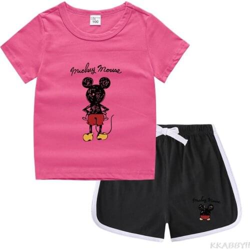 Disney Mickey Mouse Summer Child Cotton 2pcs Sets Sports Children Suits Girls Boys Suit Fashion Childrens Clothes