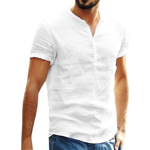 Men Baggy Cotton Linen Shirts Soid Color Short Sleeve Retro Shirt Tops Loose Blouse White Shirt Business Shirt Camisas Masculina