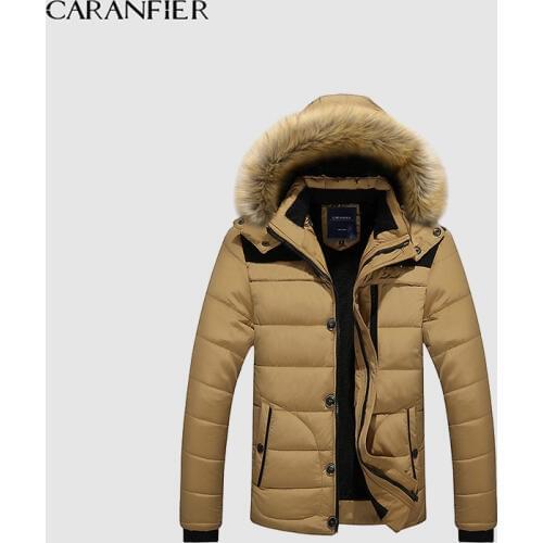 CARANFIER 2019 New Men Parkas Plus Winter Velvet Thick Windproof Cotton Long Hooded Windbreaker Casual Warm High Quality Clothes