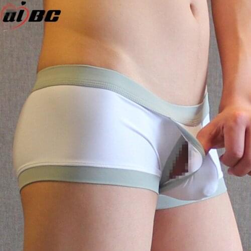 Men Slippery Sexy Boxers Brand Breathable Boxer Shorts Solid Underpants Male Panties U Convex Pouch Sexy Cueca Soft Gay Pants