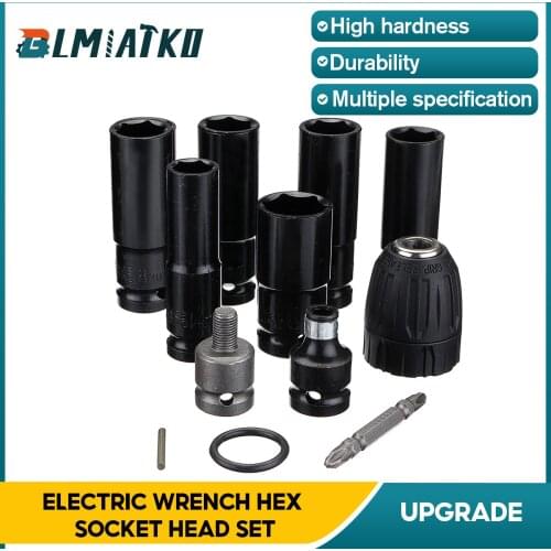 12 in 1 Electric Wrench Hex Socket Head Set Kit Electric Wrench Adapter 6 Sleeve For Electric Wrench Machine