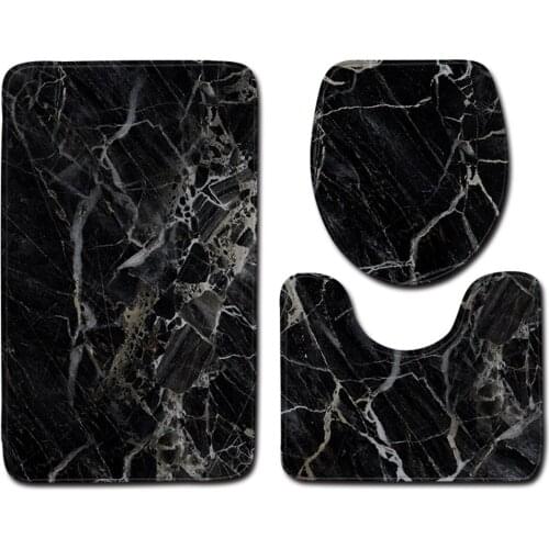 Toilet 3Piece Set Black Marble Bathroom Mat Sets Contour Rug Flannel Non Slip Bath Pedestal Toilet Seat Lid Cover Bath robust