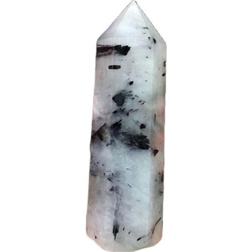 Natural Crystal Black Tourmaline Quartz Point Healing Stone Hexagonal Prisms Obelisk Wand Stone DIY Gift Home Decoration