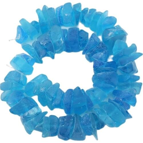 APDGG Natural Deep Blue Crystal Glass Quartz Rough Frosted Nugget Chip Irregular Loose Beads 15.5" Jewelry Making DIY