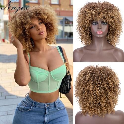 AISI HAIR 14inches Short Mixed Brown and Blonde Synthetic Wigs Afro Kinky Curly Wig Black Red grey pink Heat Resistant Hair