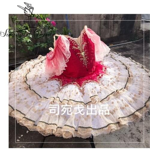 Split Red Black La Esmeralda ballet tutu for competition child professional ballet stage costumes platter tutu dress LT0022