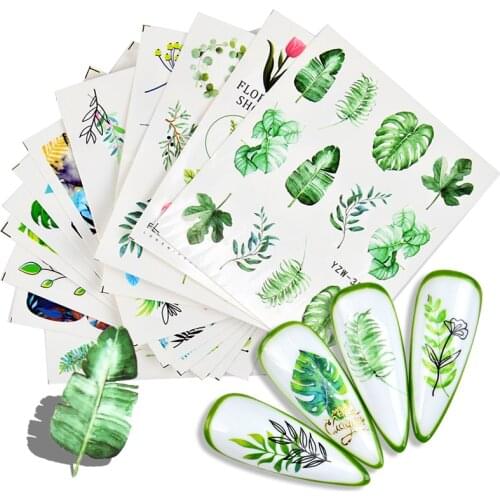 YWK New Nail Art Stickers Lot Black Leaf Flower Butterfly Water Decals Manicure Decorations For Nails Summer Sliders Foil