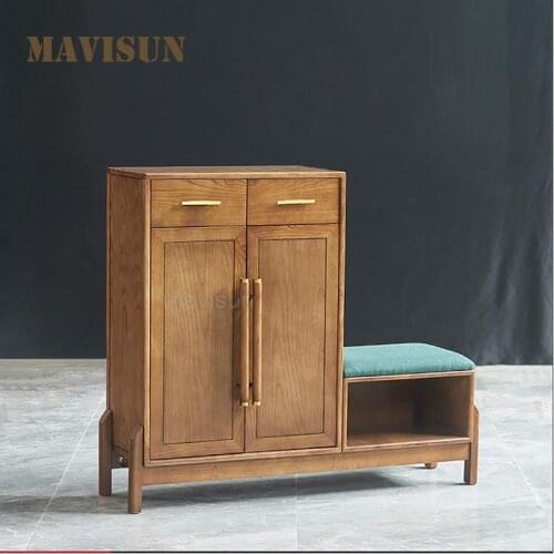 Northern European Hallway Solid Wood Shoe Cabinet Modern Simple Living Room Chinese Style Shoe Changing Stool Furniture For Home