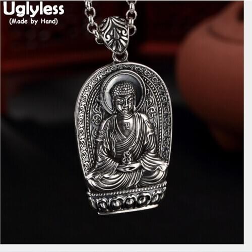 Uglyless 100% Real Solid 990 Silver Handmade Buddha Pendants Necklaces no Chains Thai Silver Buddhist Pendant Vintage Fine Jewel