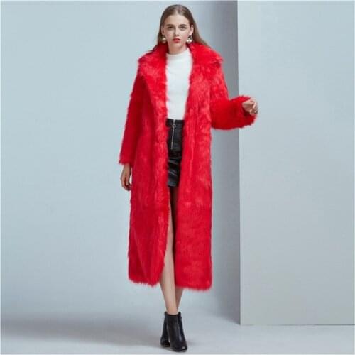 Womens Outerwear M-3Xl Faux Fur Coat Women Long 2021 Winter New Plus Size Vintage Slim Red Pink Faux Fur Coats Fluffy Jacket