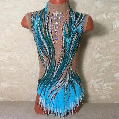 Ice skating dress Blue cha cha cha performance wear dancing Maxi Artistic Gymnastics leotards for Rhythmic