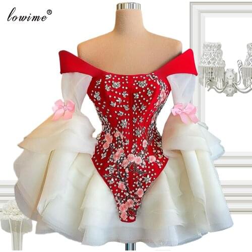 Haute Couture Prom Dresses Long Puffy Sleeves Celebrity Dresses With Crystals Cute Strapless Red Carpet Gowns Vestidos De Noche