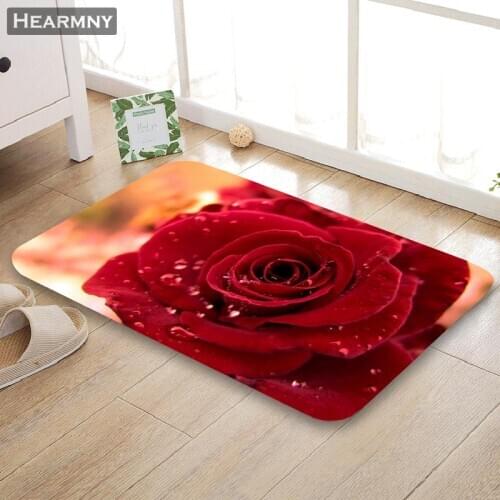Custom Red Rose Flower Doormat Floor/Bath/Kitchen/Beach Mat Flannel Sponge Fabric 3D Printed Shaggy Decoration For Bedroom