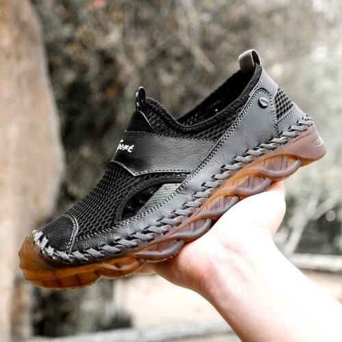 High quality outdoor Genuine Leather sandals men shoes hiking Comfortable 2021 summer male mens casual Beach sandalias Big Size