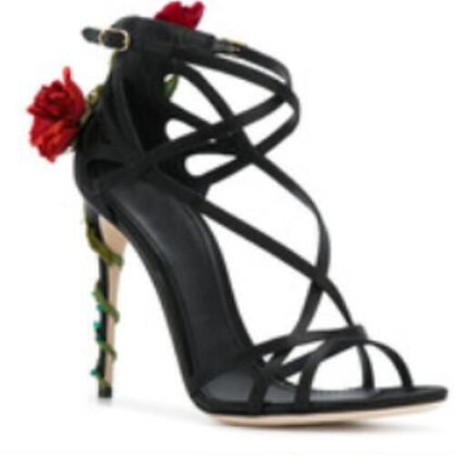 Open Toe Mixed Color Thin High Heel Sandals Back Flower Decor Ankle Wrap Gladiator Women Sandals Summer Dress Shoes