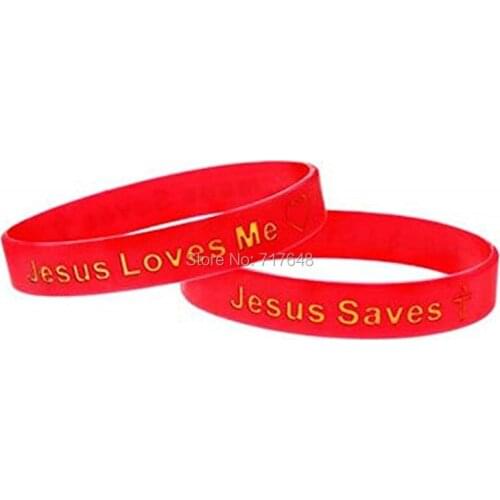 100pcs Jesus Saves Jesus Loves Me wristband silicone bracelets free shipping by epacket A