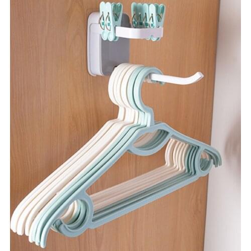 Foldable U-shaped Double-row Hanger Storage Rack Clothespin Multifunctional Perforation-free Wall-mounted Hanger Bathroom Hanger