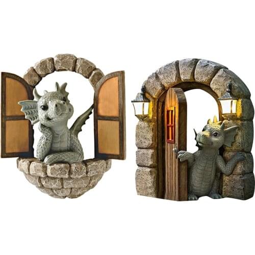 Dinosaur Climbing Windows Sculpture Outdoor Garden Landscape Resin Dinosaur Opening Door Figurines Home Decor Dragon Statue