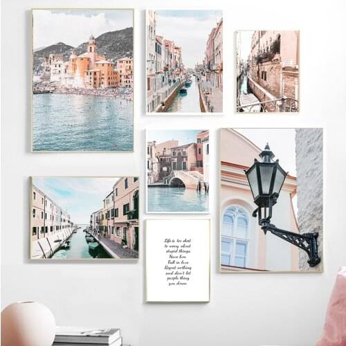 Venice Water City Boat Bridge Lamp Sea Quotes Nordic Posters And Prints Wall Art CanvasFor Living Room Painting Wall Pictures