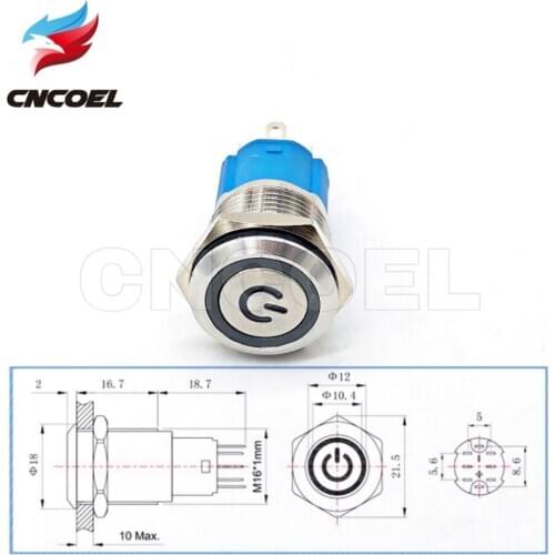 16mm Waterproof Metal Push Button Switch LED Light 5V 12V RED BLUE GREEN YELLOW WHITE Momentary Latching for Car Engine PC Power