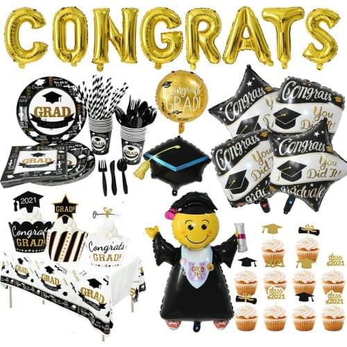 Graduation Decoration Favors Graduation Balloon Banner Congrads Grads Cupcake Toppers Class Of 2021 Party Tableware Supplies