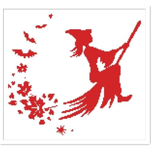 Flying witch cross stitch package animal 18ct 14ct 11ct white fabric cotton silk thread embroidery DIY handmade needlework