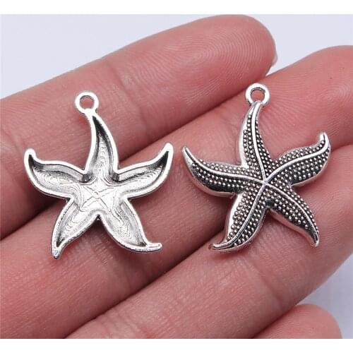 WYSIWYG 10pcs 24mm 2 Colors Antique Silver Color Antique Bronze Plated Pendant Starfish Charm Pendant Starfish Charm Starfish