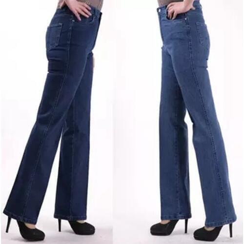 Women Jeans High Waist straight elastic Plus Size lady Pants Supersize 42 Mother Trousers