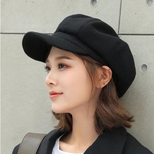 Wool Women Beret Autumn Winter Octagonal Cap Hats Stylish Artist Painter Newsboy Caps Black Grey Berets Hats Apparel Accessories