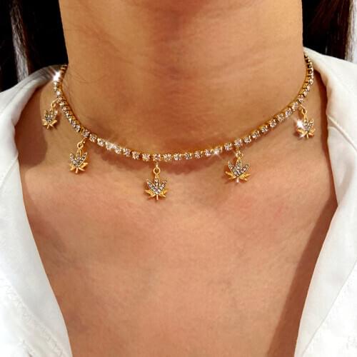 2020 Fashion Butterfly Leaf Crystal Pendant Necklace for Women Shiny Gold Color Rhinestone Necklace Jewelry Friendship Gift