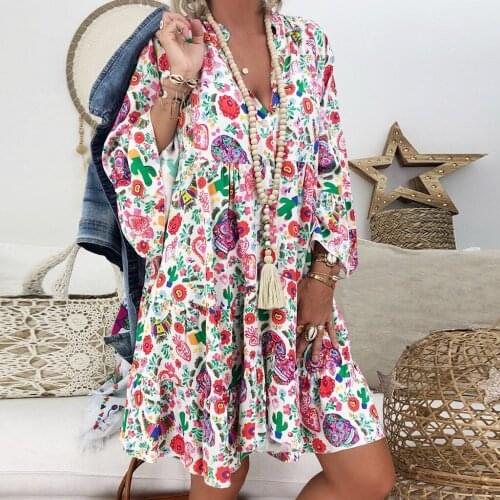 2021 Ladies Printed Stand Collar Button Ruffled Shirt Dress Ladies Top