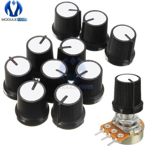 10pcs 6mm For WH148 Knob White Face Plastic For Rotary Taper Potentiometer Hole Volume Control Controller Black CAPS RK097G