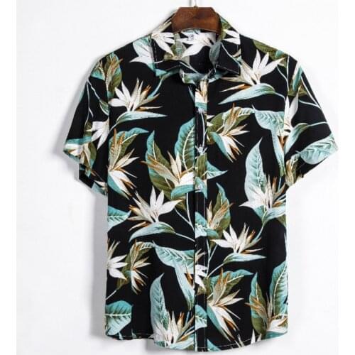 2021 Men Hawaiian Shirt Tropical Plant Printed Casual Holiday Turn-down Collar Shirts