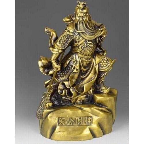 27China Pure Brass Copper Dragon Wealth Guan Gong Guan Yu Buddha God Sword Statue