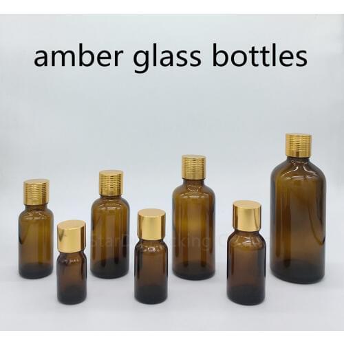 5ml 10ml 15ml 20ml 30ML 50ml 100ml amber Glass Bottle Vials Essential Oil Bottle with gold screw cap Perfume bottles 200pcs