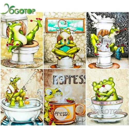 5D DIY Diamond Painting Full Drill Animal Embroidery Mosaic Cross Stitch Fall Decoration For Home Cartoon toilet frog YY1909