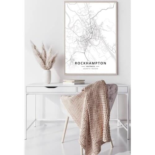 Australia City World map Rockhampton Shepparton Sunshine Coast black and white map poster print unframe poster office decoration