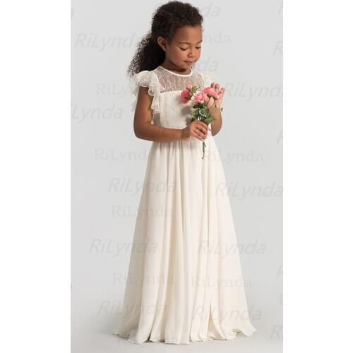 White Ivory Flower Girl Dresses Bow Kids Princess Dress Bow Shoulder Kids First Communion Dresses Party Dress 2020