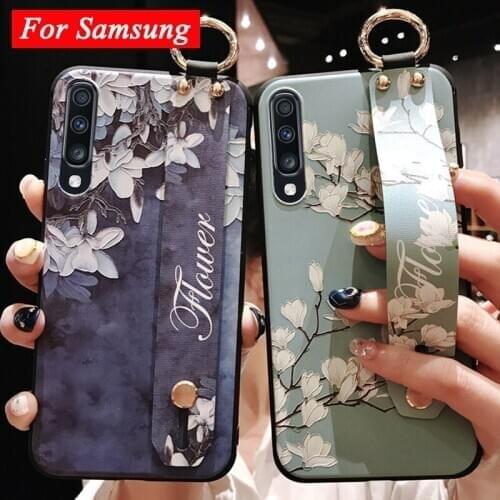 Luxury Rose Flower TPU Wristband 3D Emboss Phone Holder Case for Samsung A50 A70 A10 A20 A30 A40 A50S S10 Plus S8 S9 Note 10 8 9