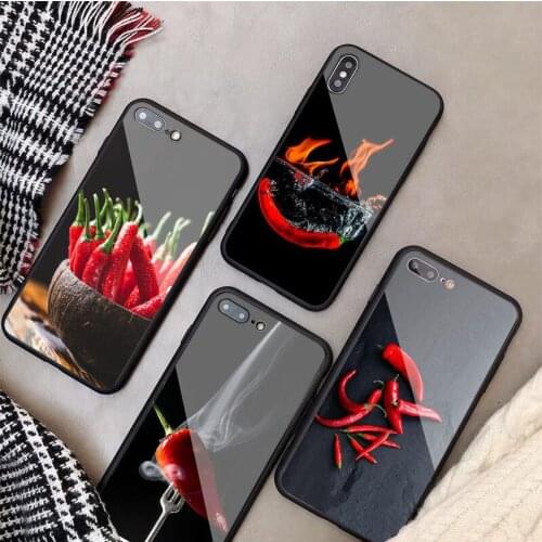 Red pepper Tempered Glass Phone Case For iphone 12 11 Pro Max 5 6 7 8 PLUS X XS XR XSMax Shell