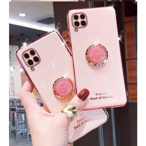 Ring Holder Phone Stand Case On For Huawei P40 Lite P 40 Pro P40lite 4g 5g Luxury Plating Gold Bumper Soft Silicone Back Cover