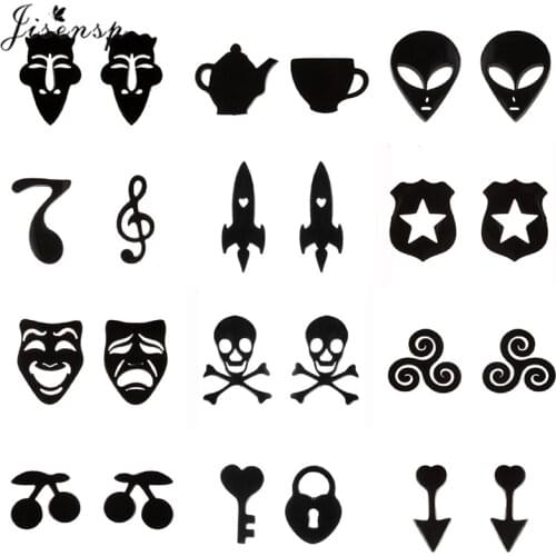 Black Funny Alien Stud Earrings for Kids Punk Stainless Steel Music Rockets Cherry Skull Halloween Earrings Women Jewelry 2021