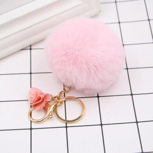 Flower Fur Pompom Keychain Pom Pom Silk Rabbit Fur Key Chain Pompon Clef For Bag Charms Car Key Ring Jewelry Girl Wedding Gift