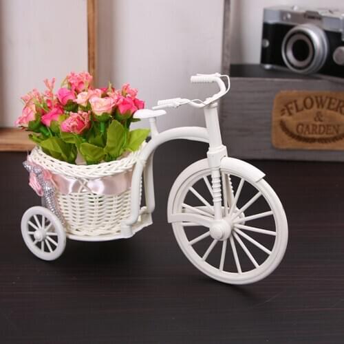 Flower Plastic White Tricycle Bike Design Flower Basket Container For Flower Plant Wedding Decoration Vase Home Decor Supplies