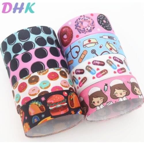 DHK 50yards nurse cupcake drug Printed Grosgrain Ribbon Accessory Hairbow Headwear Decoration DIY Wholesale OEM S1298