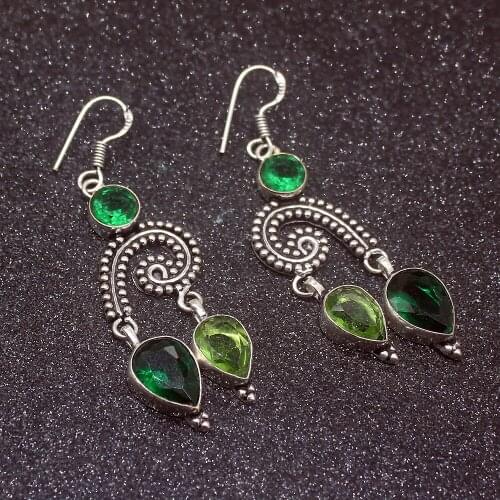 Hot Sale Beautiful New GreenTopaz Vintage Silver Color For Women Drop Dangle Earrings 2 1/2 inch HD522