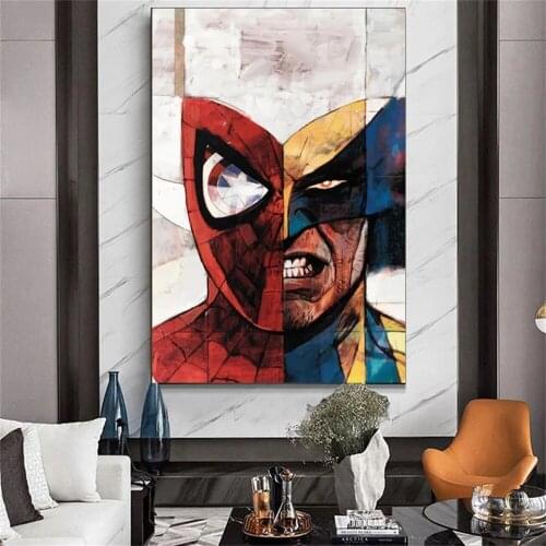 Half Spiderman and half Captain America stitching Art Paintings Marvel Poster Picture Canvas Living Room Home Cuadros Decor Oil