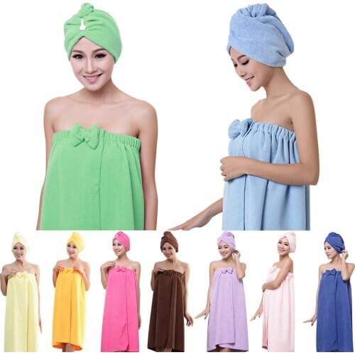 2Pcs Kit Microfiber Bath Towel Set Coral Velvet Towel With Dry Hair Cap Soft Fast Dry Turban Towel Bathrobe Bathroom Supply